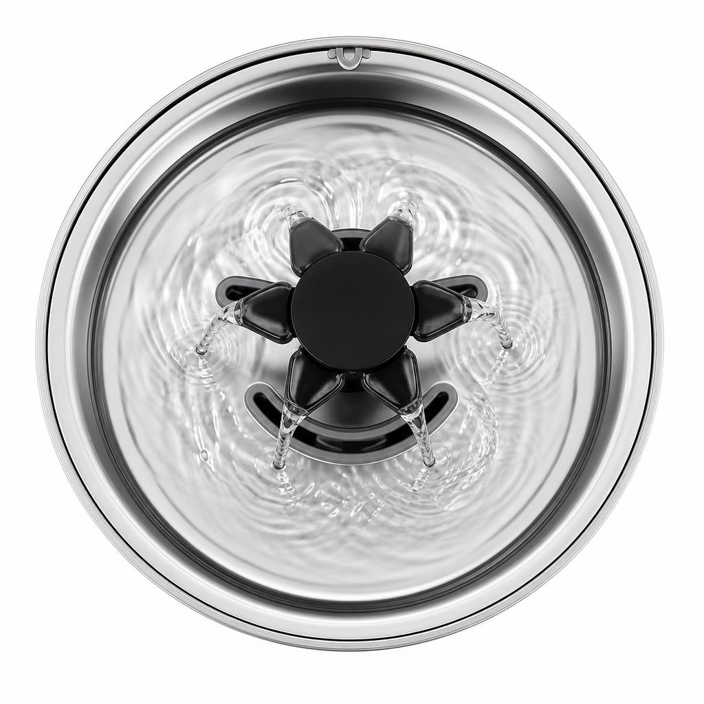 AquaCat cat water fountain, top view of the cascading water mechanism